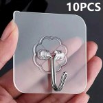 10PCS Transparent Stainless Steel Strong Self Adhesive Hooks Key Storage Hanger for Kitchen Bathroom